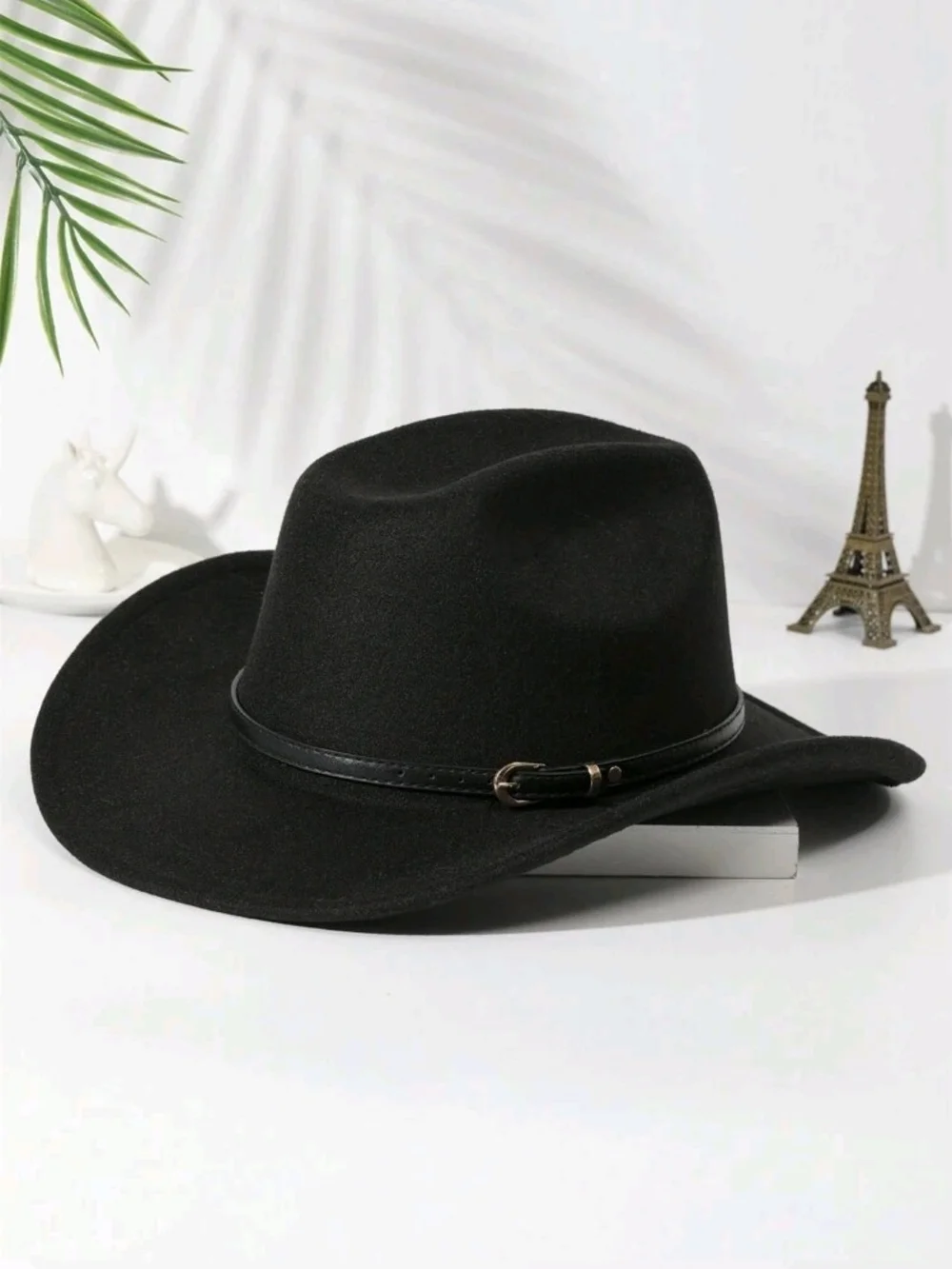 Womens Black Felt Cowboy Hat with Faux Leather Band - Picture 3 of 5